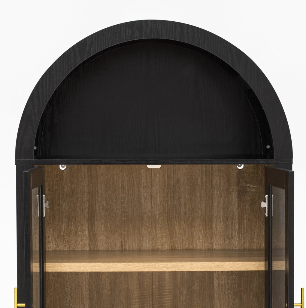 Credenza alta 76,2x40,1x180 cm nera MDF e vetro, 2 ripiani regolabili