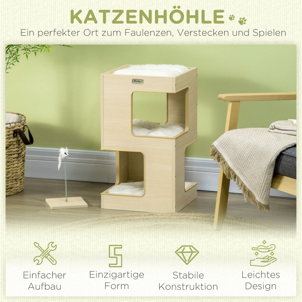 Casetta per Gatti con Giocattoli a 2 Livelli ¨C zephmum ¨C Naturale Grigio 34x34x60