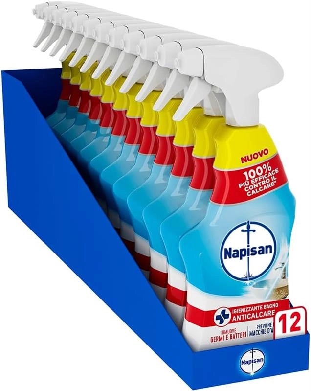 SPRAY NAPISAN 12 PZ IGIENIZZANTE BAGNO ANTICALCARE 740 ML L'UNO RIMUOVE GERMI E BATTERI PREVIENE LE MACCHIE DI ACQUA