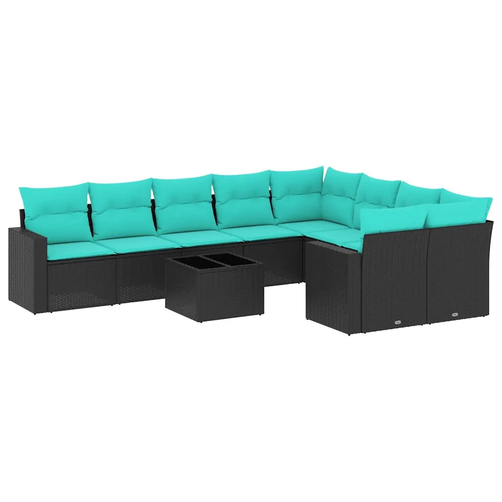 Set Divani da Giardino 10 pz con Cuscini Nero in Polyrattan 3219437
