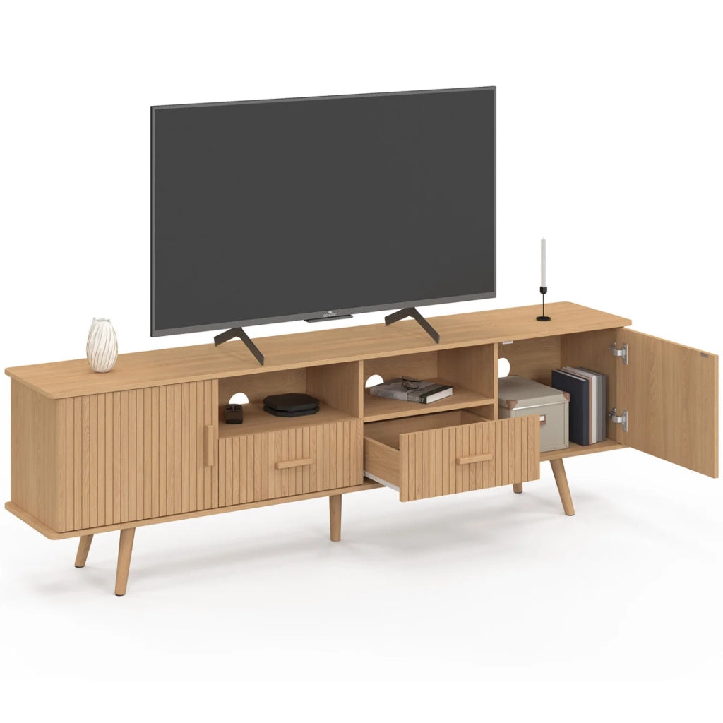 IDMarket - Mobile TV JULIETTE 180 cm con 2 ante e 2 cassetti, doghe in legno color rovere