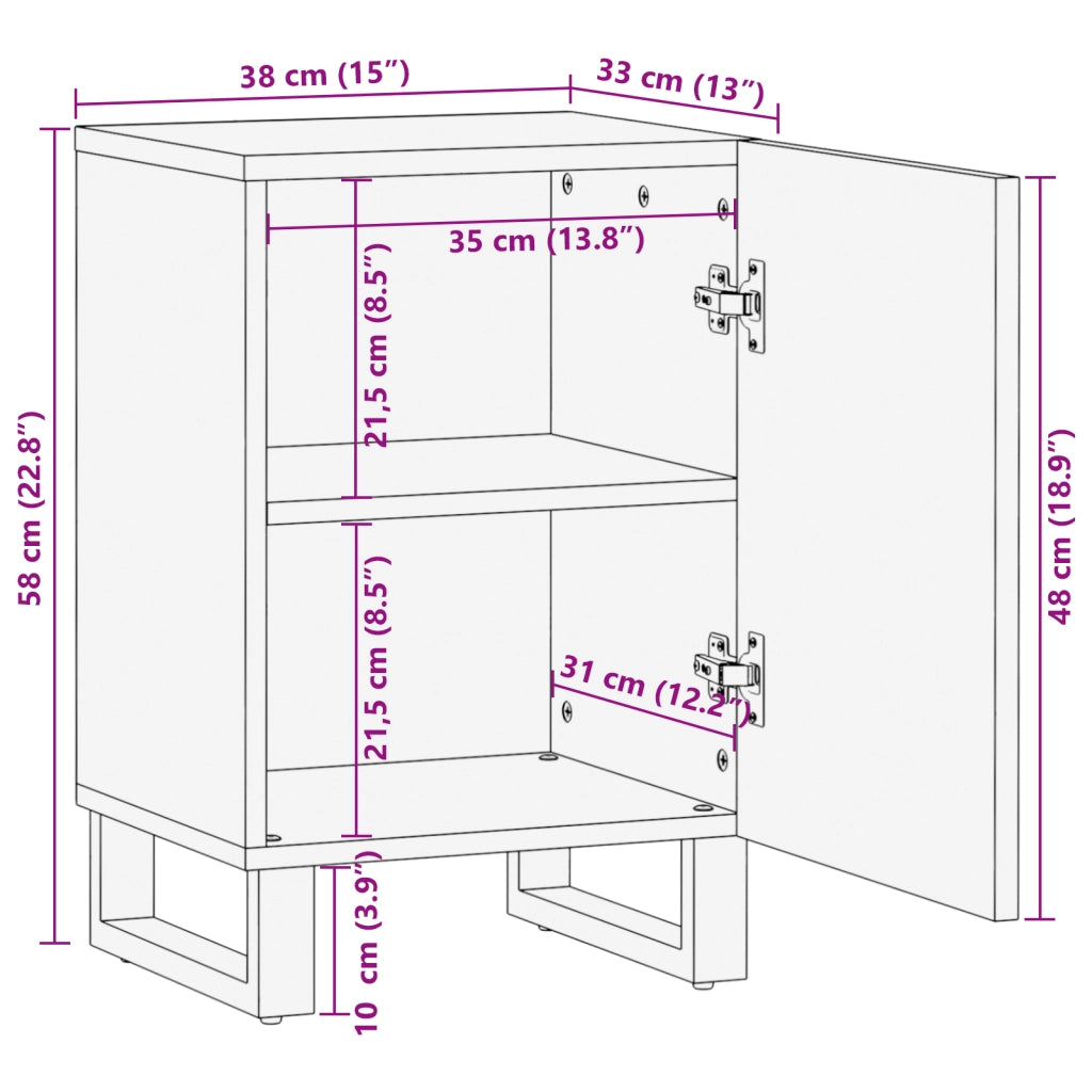 Mobile da Bagno 38x33.5x58 cm Legno Massello Mango e Legno Ingegnerizzato