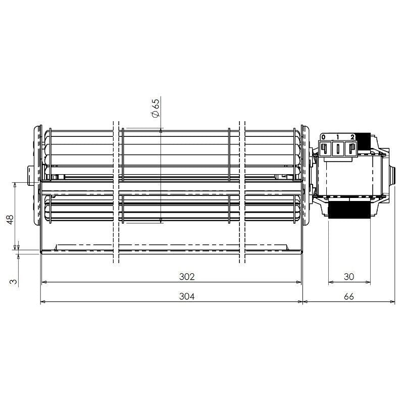 Ventilatore tangenziale TRIAL THS30B5 033 TFA665 D7 stufa a pellet Lunghezza 370mm Bocchetta 304x48mm