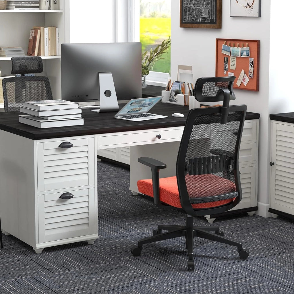 Sedia da ufficio ergonomica regolabile in altezza in rete, poltrona girevole da ufficio, comoda con ruote con poggiatesta, supporto lombare, per ufficio, riunione, studio, carico 180 kg