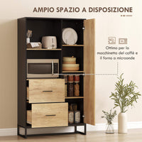 Credenza Moderna da Cucina 88x35x160 cm con 2 Cassetti 2 Ripiani e un Armadietto Legno e Nero