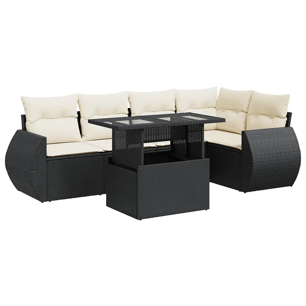 Set Divano da Giardino 6 pz con Cuscini Nero in Polyrattan 3326637