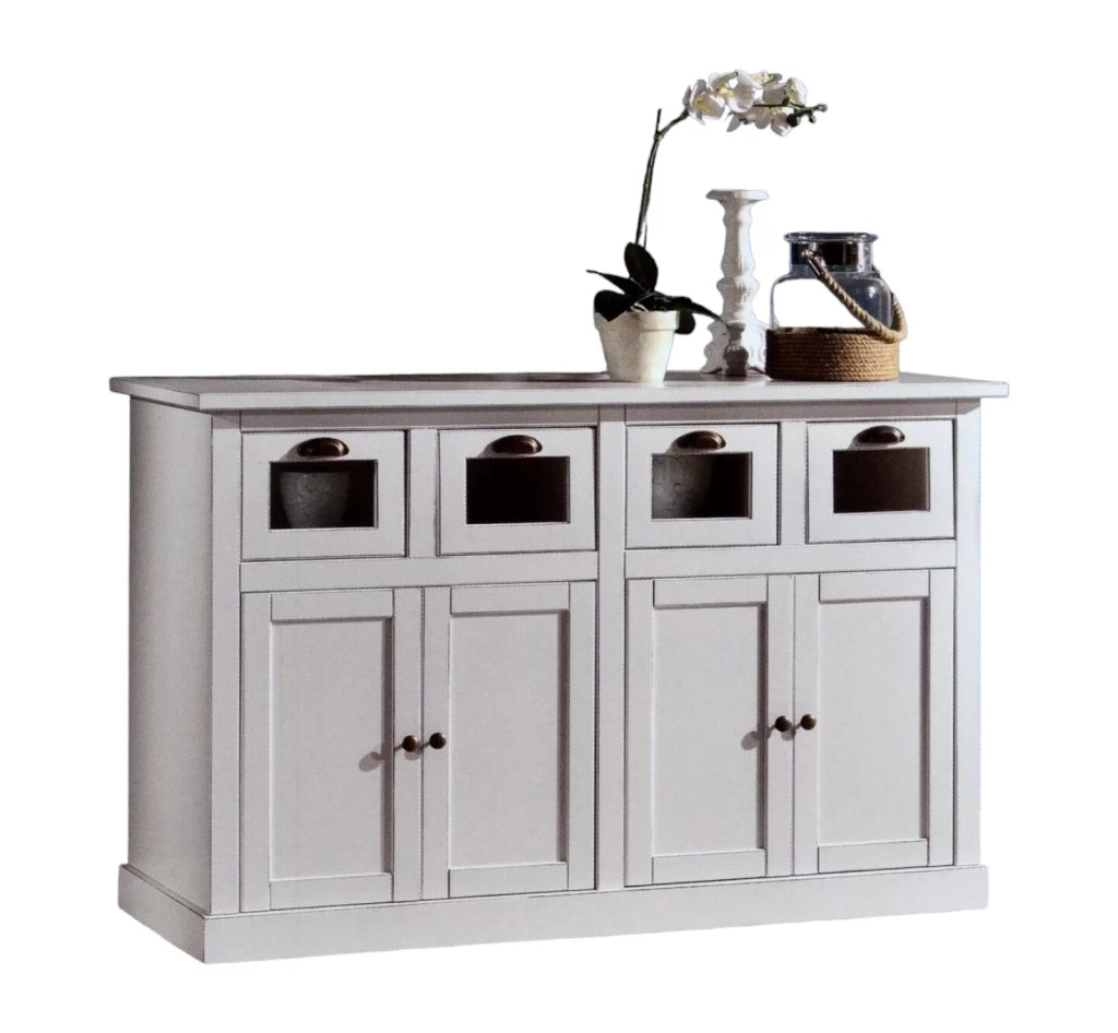Madia credenza 4 porte 4 cassetti legno bianco 130x50x86 - Mobili 2G