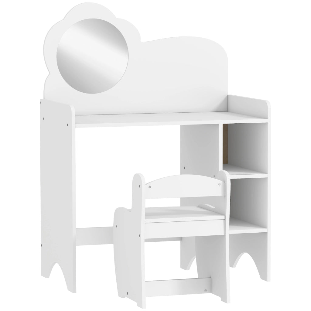 Scrivania Trucco Bambini 2 in 1 con Specchio Sgabello Scaffale ¨C Xylo ¨C Bianco