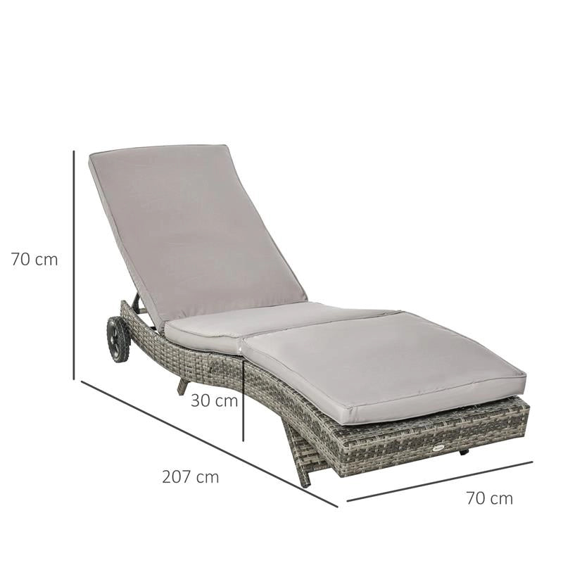 SDRAIO DA GIARDINO IN RATTAN PE CON SCHIENALE REGOLABILE E CUSCINO, 207X70X70CM, GRIGIO