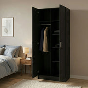 Armadio Camera da Letto Argor, Guardaroba 2 Ante Appendiabiti, 78.7x200.9h cm Nero