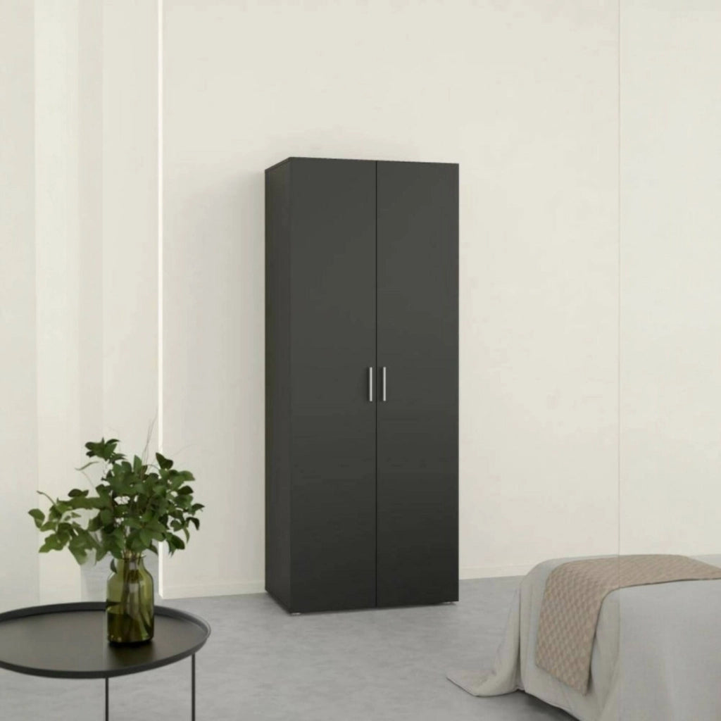 Armadio Camera da Letto Argor, Guardaroba 2 Ante Appendiabiti, 78.7x200.9h cm Nero