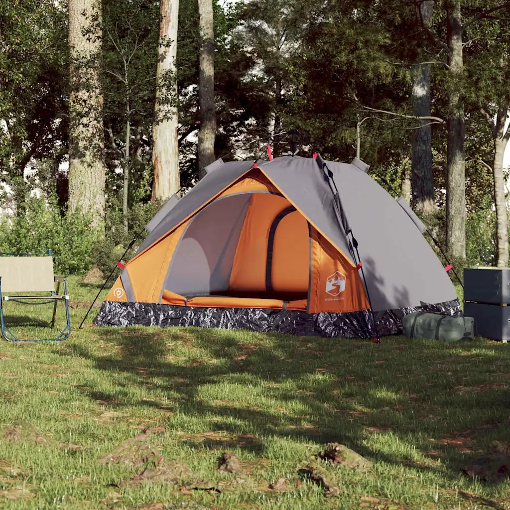 Tenda a Cupola 3 Persone Grigio e Arancione a Rilascio Rapido 4004195
