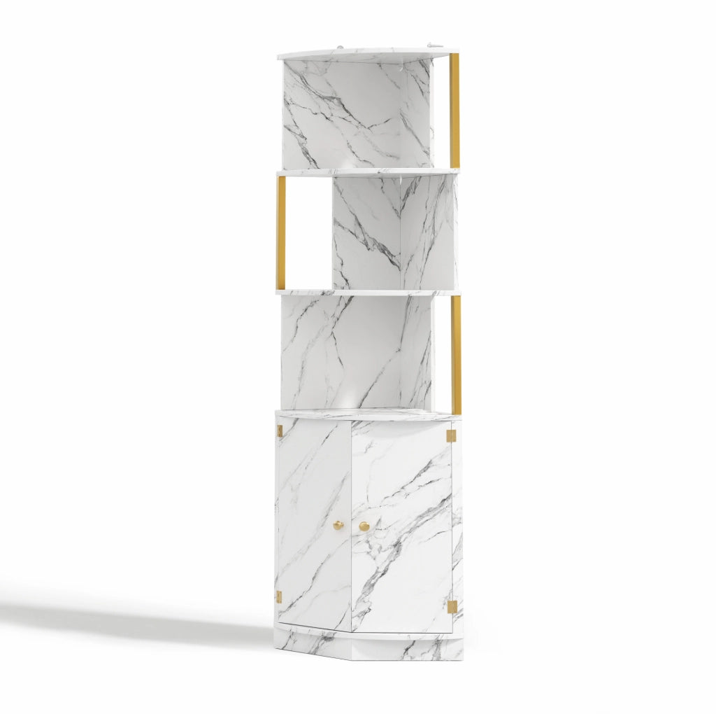 Mobile angolare 38x38x180 cm con LED e prese in MDF bianco con 2 ante