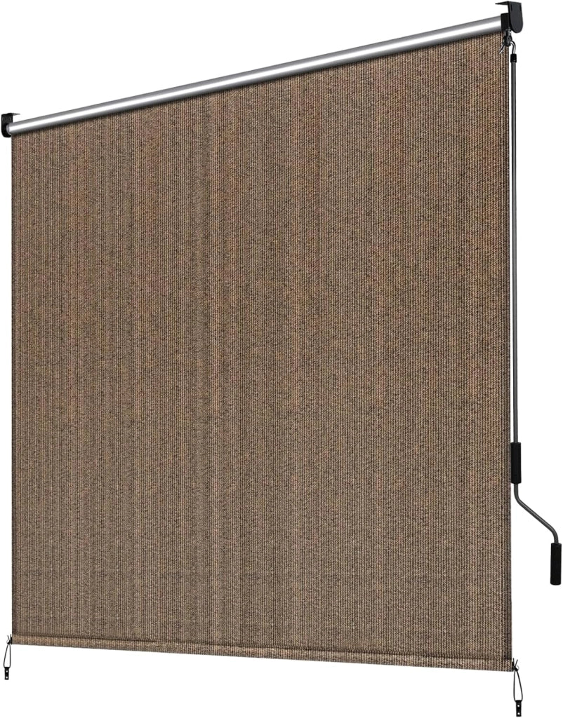 Tenda da sole verticale 120 x 180 cm, in HDPE per terrazze, tenda da sole da balcone, tubo in alluminio con manovella wireless, per balcone, terrazza, giardino, marrone, 1 pezzo