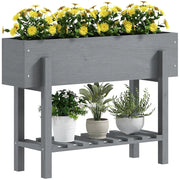 Fioriera Rialzata 100x30x70,5 cm con Ripiano Inferiore e 2 Fori di Drenaggio in Legno di Abete Grigio