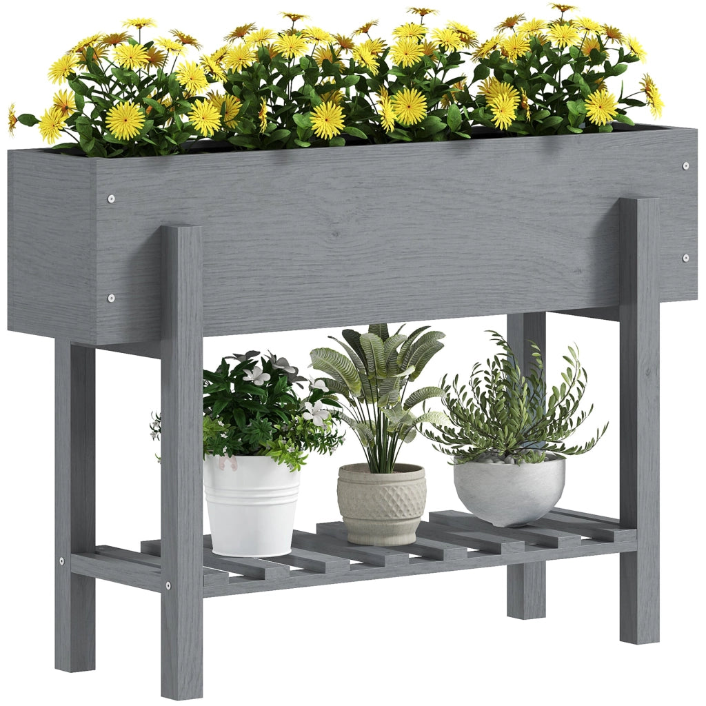 Fioriera Rialzata 100x30x70,5 cm con Ripiano Inferiore e 2 Fori di Drenaggio in Legno di Abete Grigio