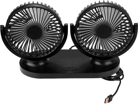 Ventilatore per auto con doppie porte USB - raffreddatore 12V con aria condizionata automatica - ventilatore portatile [Nero] Ventilatore per auto