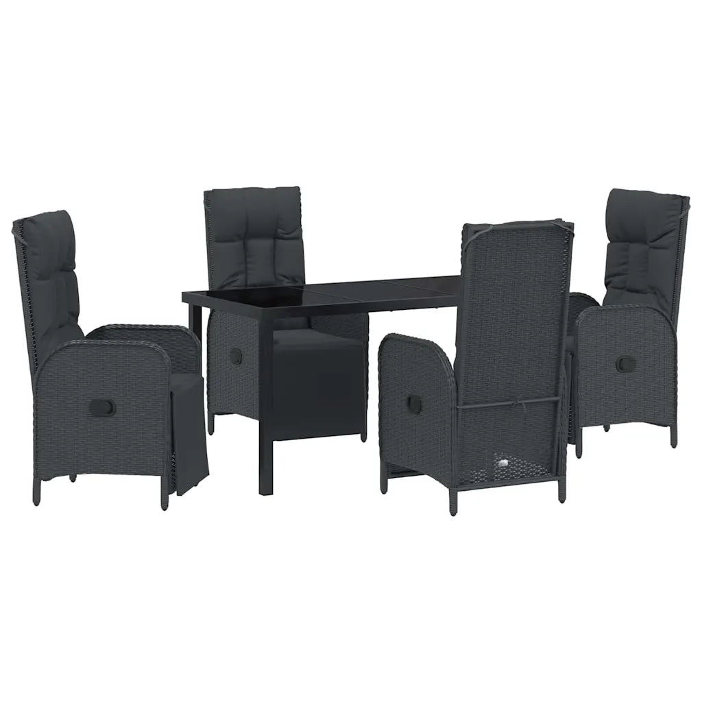 Set da Pranzo per Giardino con cuscino 5 pcs Nero polyrattan