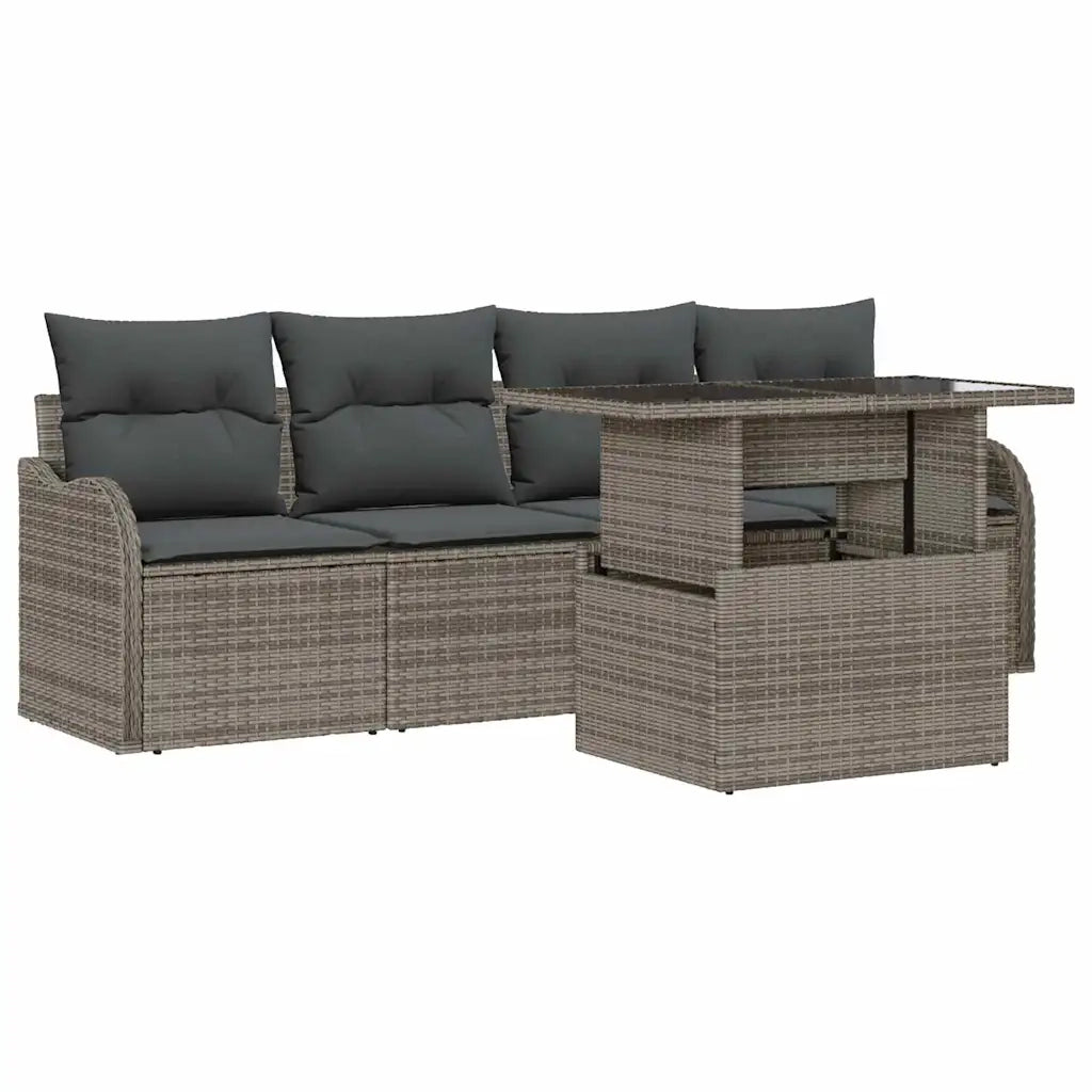 Set Divano da Giardino con cuscino 5 pcs Grigio Poly Rattan 3348365