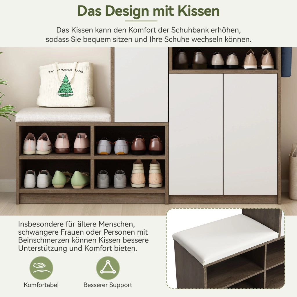 Panca Scarpiera con Seduta Imbottita e Ripiani Regolabili ¨C MINIMAL ¨C Bianco, 140x35x110 cm