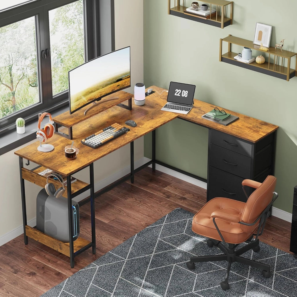Scrivania da gaming angolare L ¨C zephmum ¨C marrone, legno, 150x118 cm