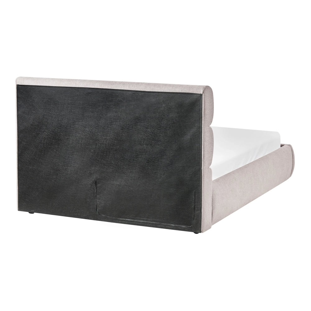 Telaio del letto a doghe in tessuto di lino grigio imbottito gambe in plastica ottomana di stoccaggio 140 x 200 cm EU dimensioni doppie Design moderno