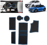 Materassini Antislip per Peugeot 208 E-208 (2020-2025) | Mattoncini in gomma originale per console centrale, contenitori porta-bevande e spaziatura porte | Adatto per Peugeot 208 e-208 GT Line (blu)