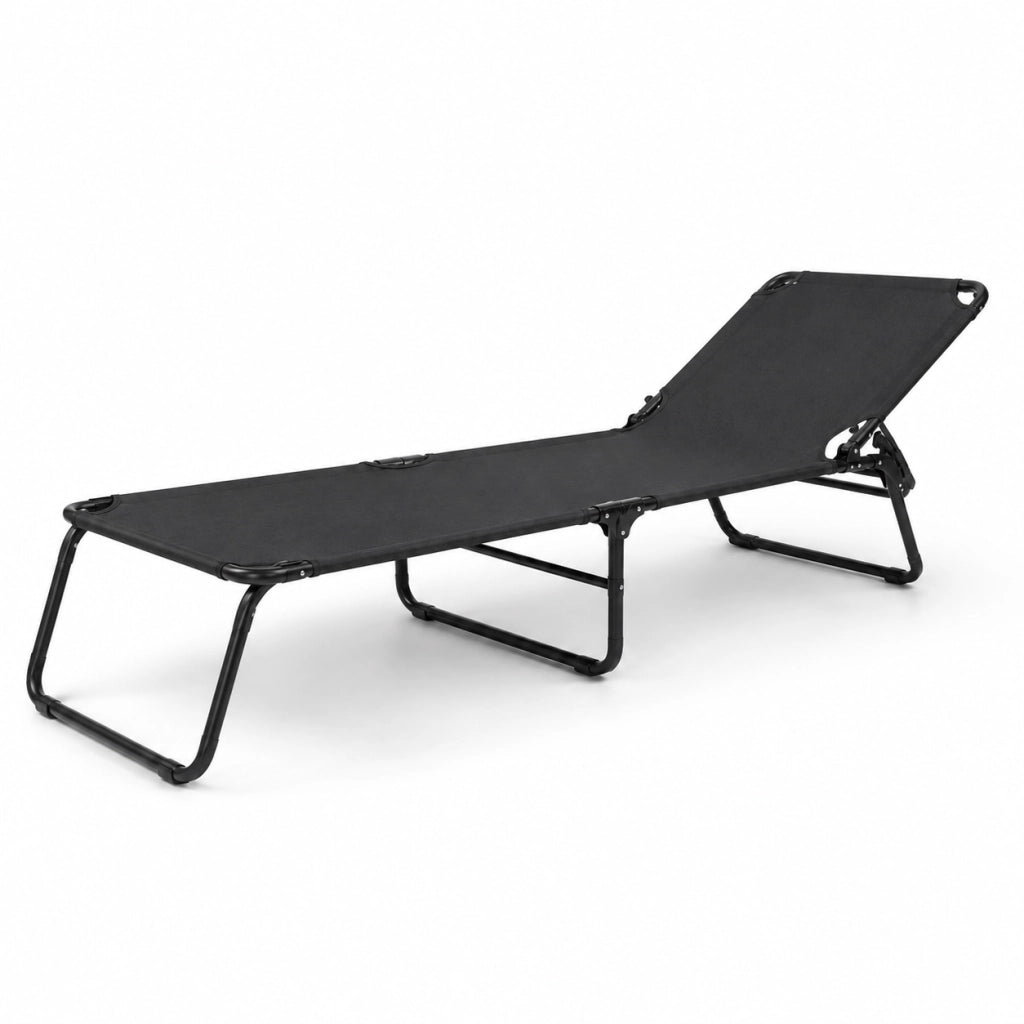 Lettino Relax Prendisole Pieghevole Senza Tettuccio Schienale Regolabile Reclinabile Struttura In Metallo Nero Sedia Sdraio Per Spiaggia Mare Giardino Piscina 187 x 53 x 24 Cm Nero