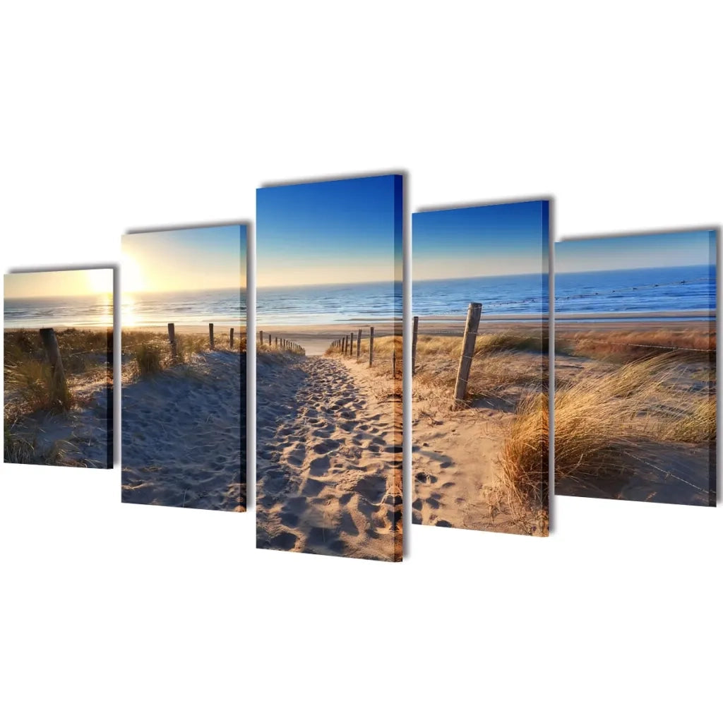 5 pz Set Stampa su Tela da Muro Spiaggia di Sabbia 100 x 50 cm cod mxl 56502