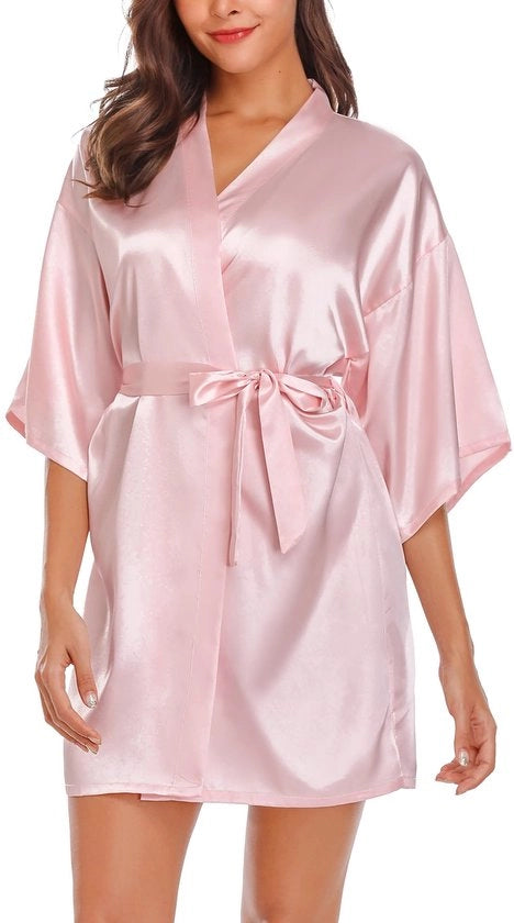 Kimono corta per donne con collo V e cintura a forma di A in rosso