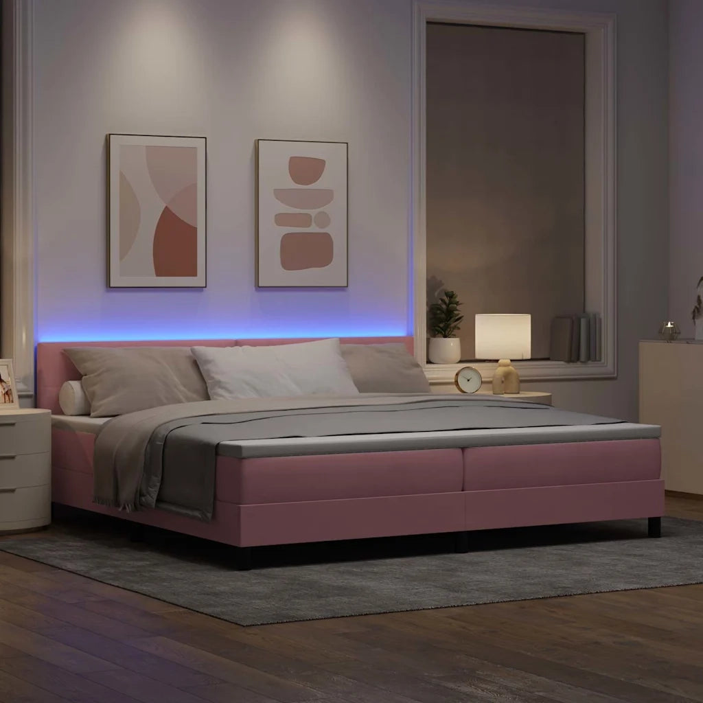 Letto a Sorgente LED con materasso Rosa 200 x 200 cm Velluto 3342679