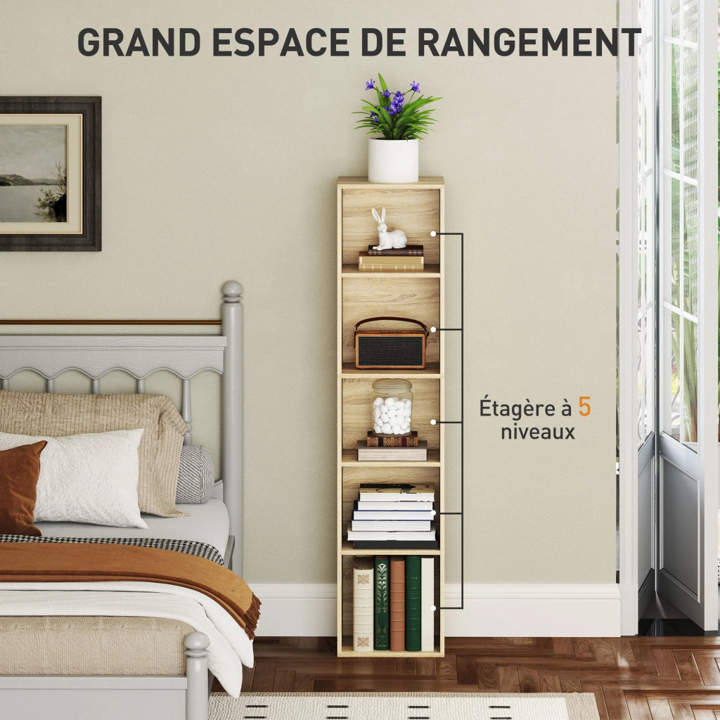 Libreria 5 livelli con ripiani regolabili ¨C zephmum ¨C 30x24x133,5cm, naturale