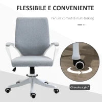 Sedia da Ufficio Ergonomica con Altezza Regolabile, Sedia Scrivania Imbottita Girevole 360° e Funzione Dondolo, in Tessuto effetto Lino Traspirante, per Studio, Grigio