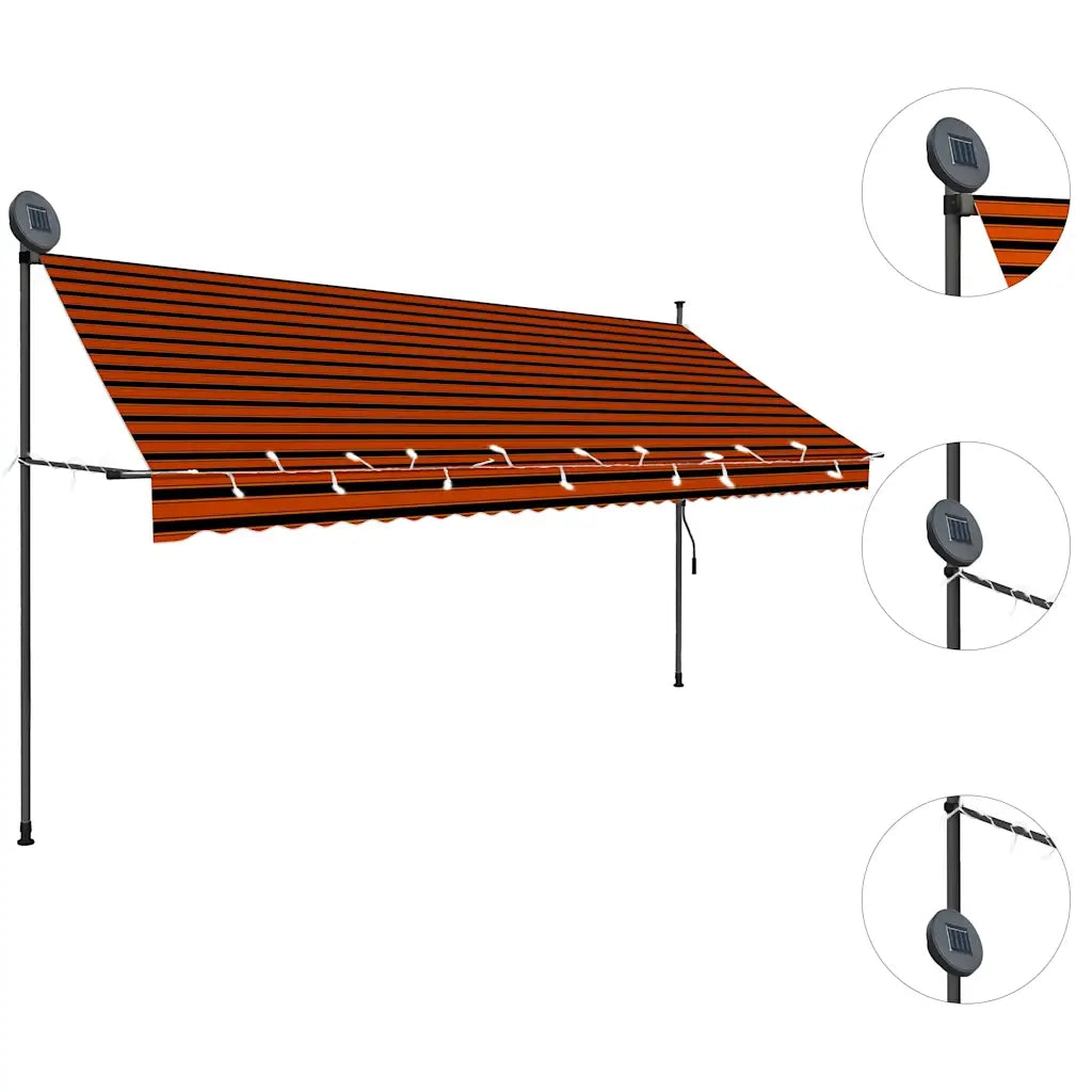 Tenda da Sole Retrattile Manuale LED-Tenda parasole per Patio 350 cm Arancione e Marrone