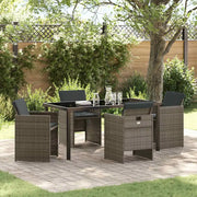 Set da Pranzo per Giardino con cuscino 5 pcs Grigio polyrattan