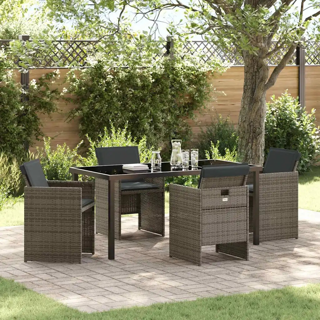 Set da Pranzo per Giardino con cuscino 5 pcs Grigio polyrattan