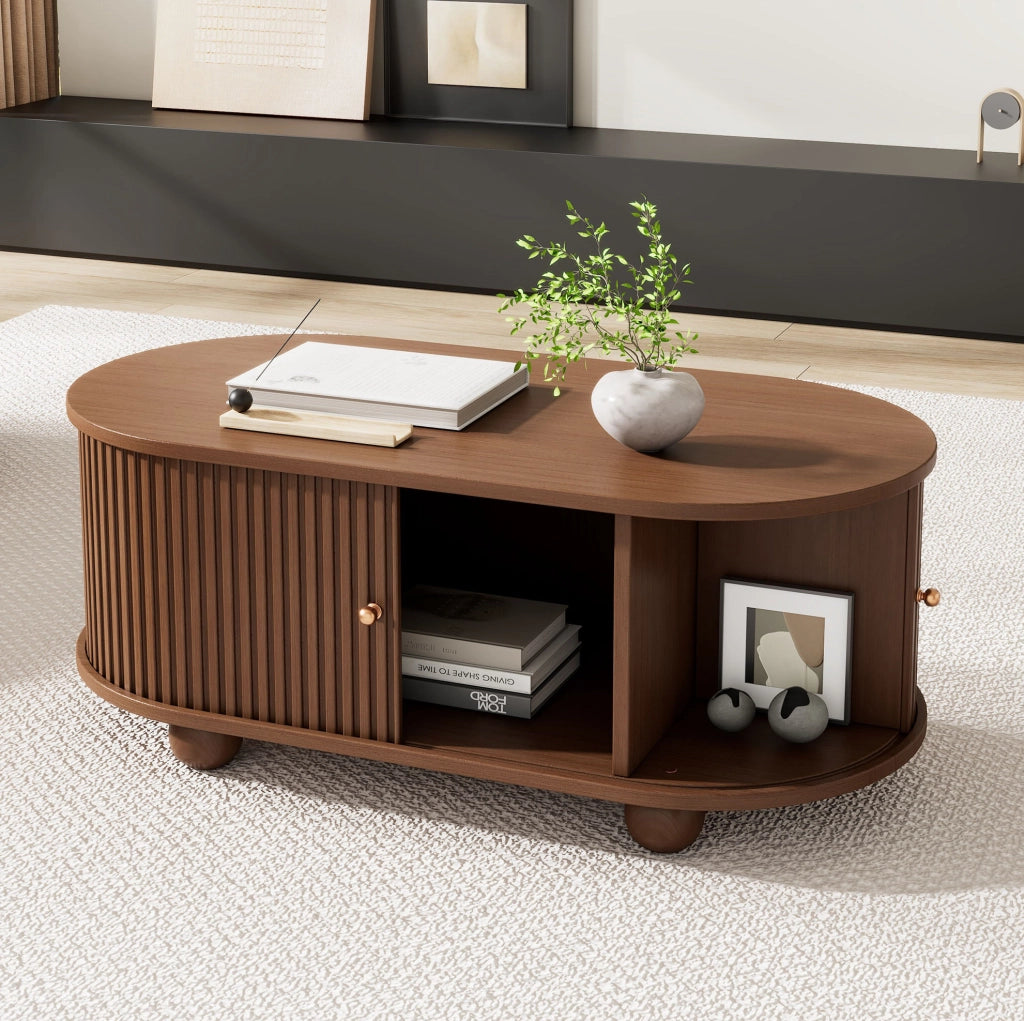 Set mobile TV e tavolino da caffè moderno in MDF colore noce; 2 pezzi