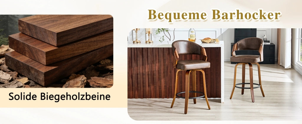 SGABELLO BAR Set da 2 pezzi con schienale 95 cm Legno e PU Marrone