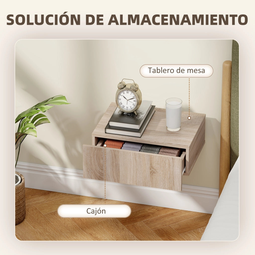 Tavolini da notte a sospensione ¨C Zephmum ¨C Legno effetto rovere 40x30x15 cm
