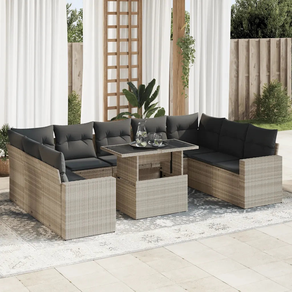 Set Divano Giardino 10 pz con Cuscini Grigio Chiaro Polyrattan 3326383