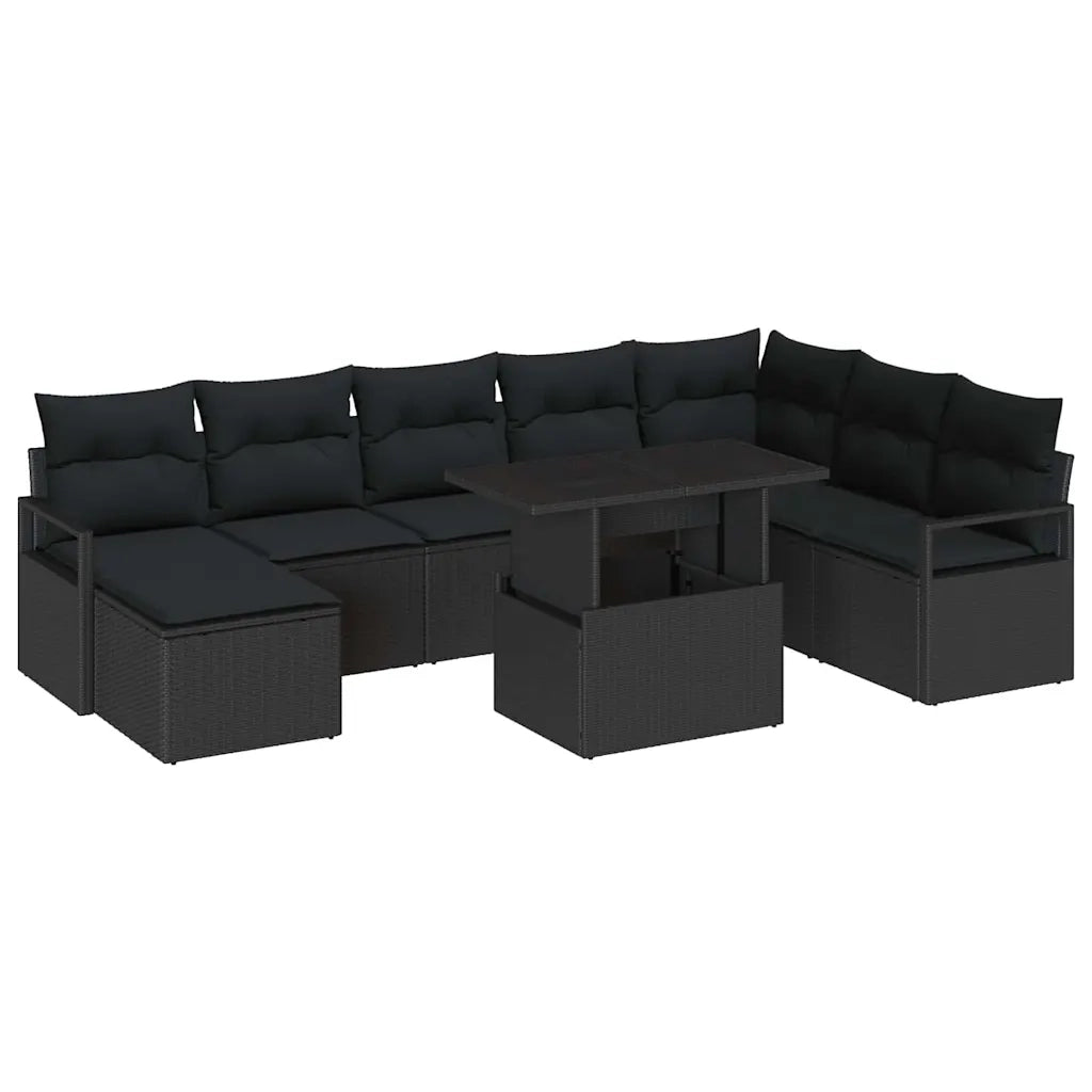 Set Divano da Giardino con archiviazione 9 pcs Nero Poly Rattan
