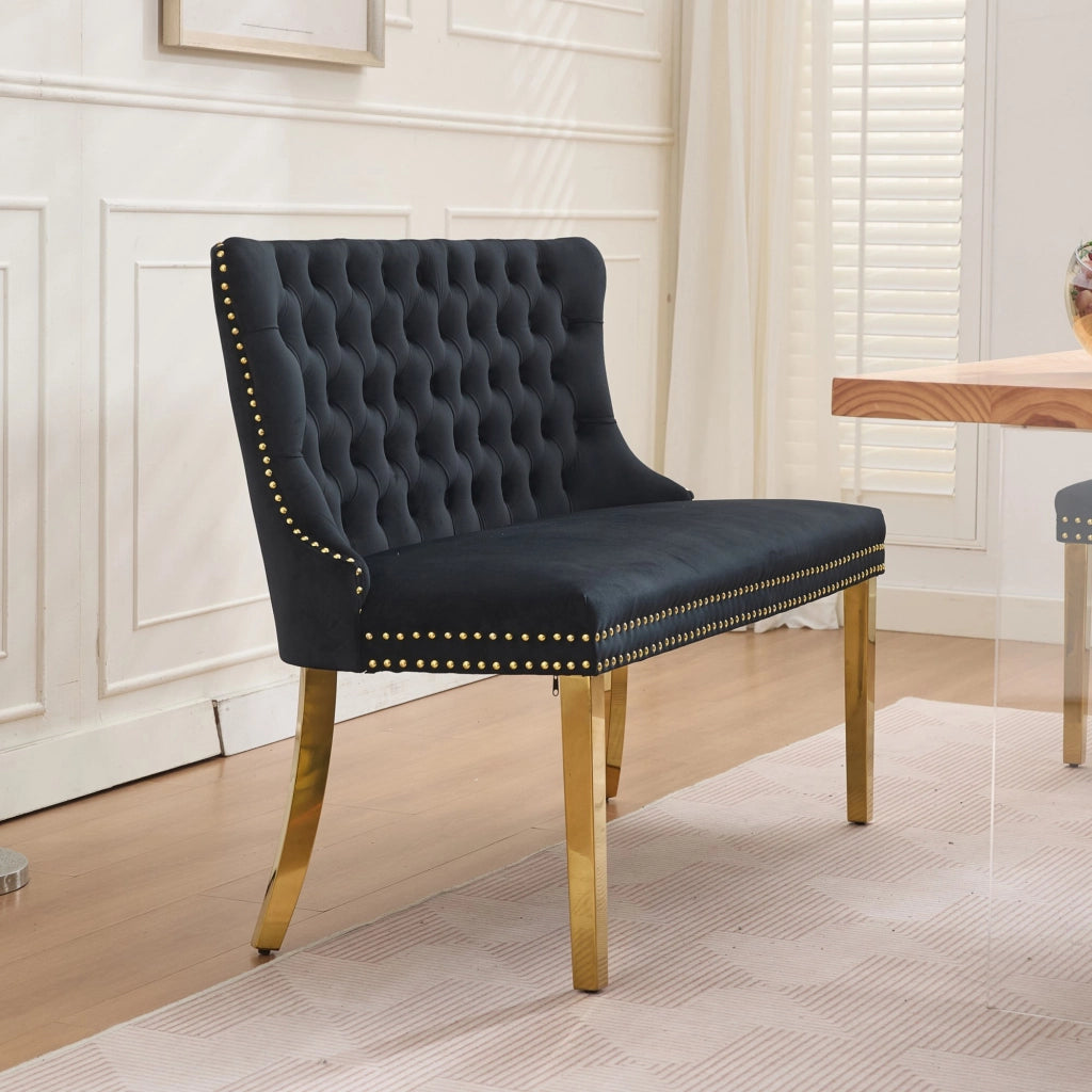 Panchina 2 Posti Velluto con Schienale ¨C Xylo ¨C Nero, Gambe Dorate, Stile Moderno