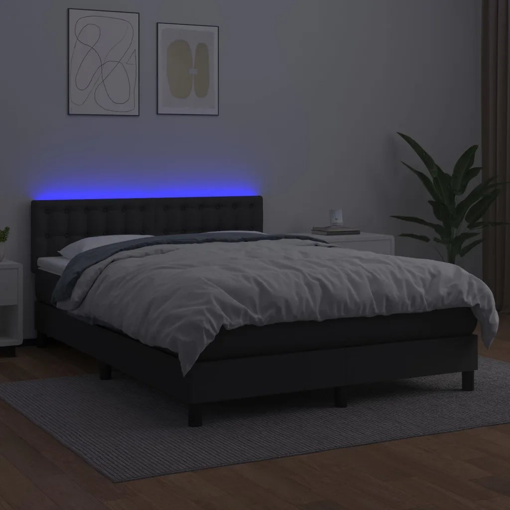 Giroletto a Molle con Materasso e LED Nero 140x190cm Similpelle 3134219