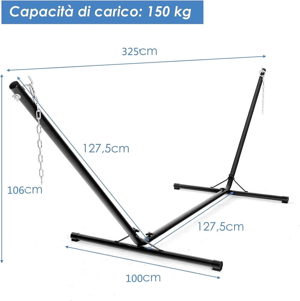 Supporto per Amaca, Supporto Regolabile Multiuso per Amaca con Gancio e Catena, con Struttura Resistente in Acciaio
