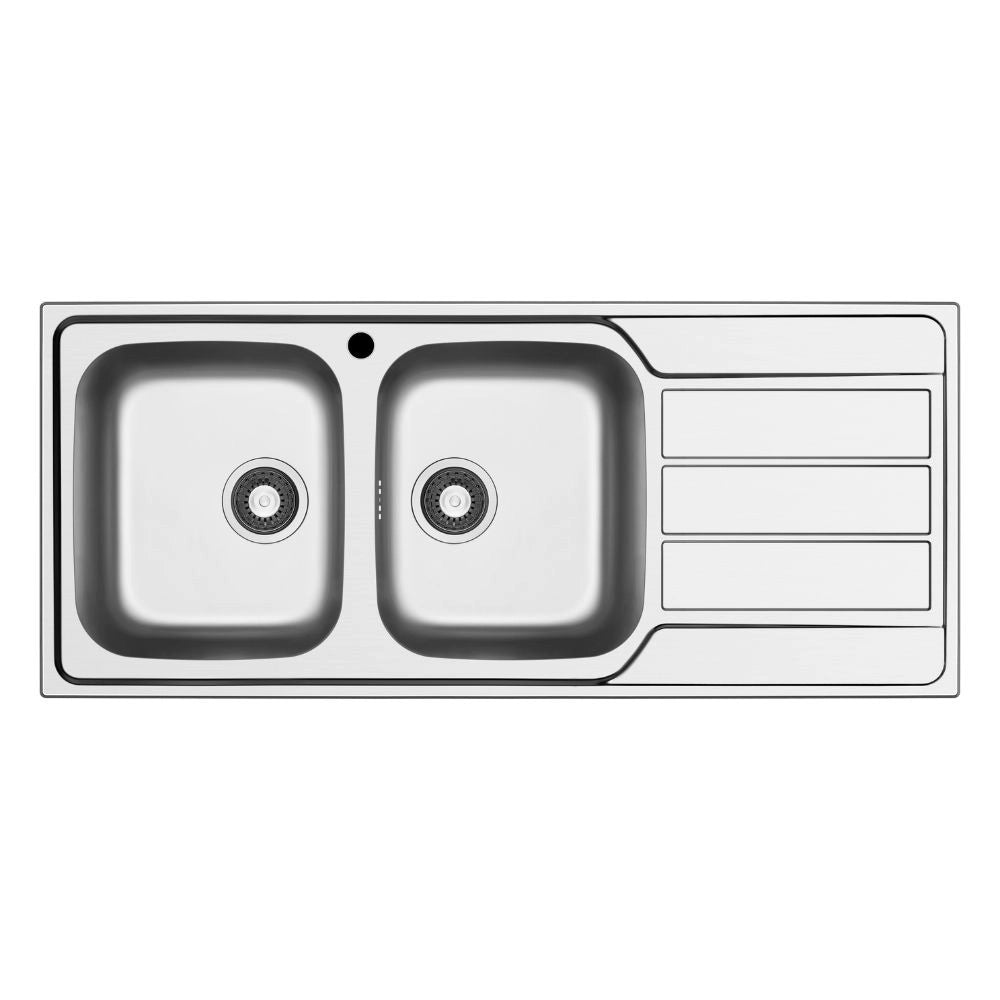 Lavello da incasso Tirreno116 in acciaio inox 2 vasche e gocciolatoio destro 116x50x18H