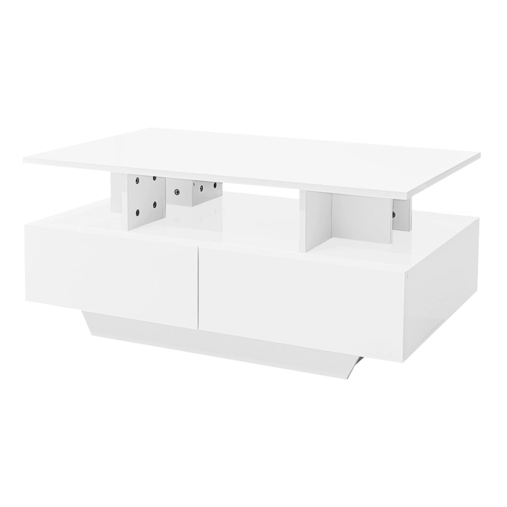Tavolino da caffè 90x55x41 cm; con illuminazione LED e 2 cassetti; truciolato; bianco
