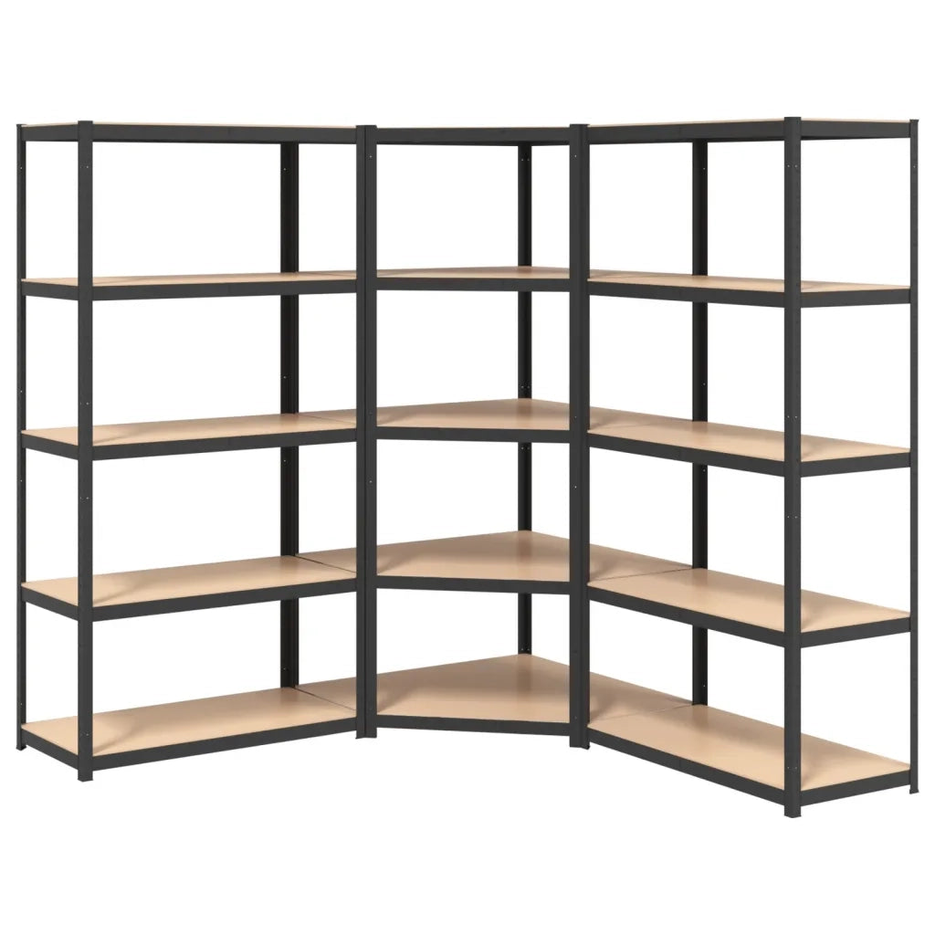 Scaffali Resistenti 5 Ripiani 3pz Grigio Acciaio e Multistrato 3154208
