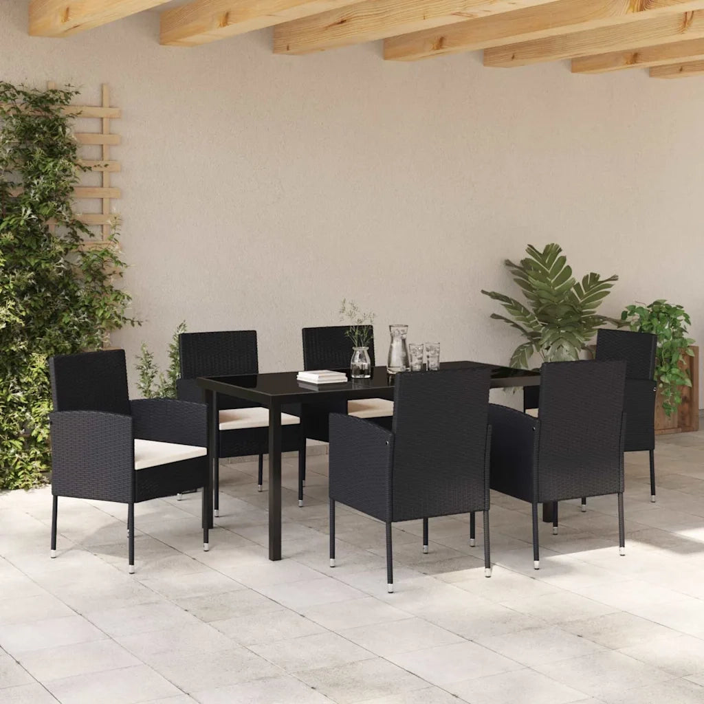 Set da Pranzo per Giardino con cuscino 7 pcs Nero polyrattan