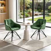 Sedia da Pranzo Set da 2 Girevole a 360° con Braccioli Schienale Ergonomico in Velluto Verde Scuro