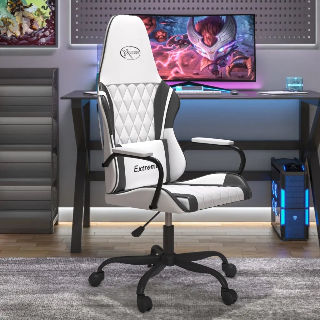 Sedia da Gaming | Sedia da e-sports Massaggiante Bianco e Nero in Similpelle